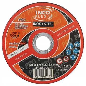 Tarcza 125 mm do cięcia metalu, stali, INOX IncoFlex (125 x 1,0 x 22,23 mm)