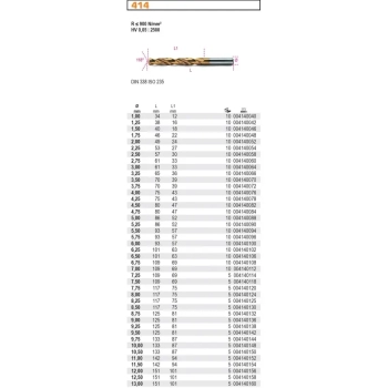 Wiertło 7,25mm, HSS-TiN, 2-ostrzowe, udarowe, DIN 338, 130°, szlifowane Beta (414/7.25)