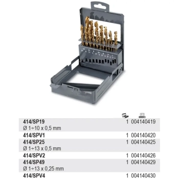 Komplet wierteł 1,00-10,00x0,5mm 19szt., HSS-TiN, DIN 338, kaseta Beta (414/SP19)