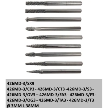 Komplet 10 pilników obrotowych z węglika, kaseta Beta (426MD/SP10)