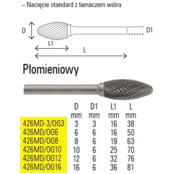 Pilnik obrotowy z węglika spiekanego płomieniowy 8mm Beta (426MD/OG8)