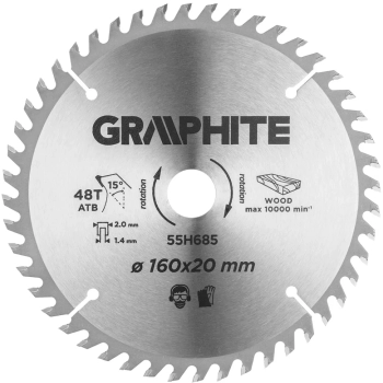 Tarcza do pilarki, zagłębiarki, widiowa, 160 x 1.4 x 2.0 x 20 mm, 48 zębów GRAPHITE (55H685)