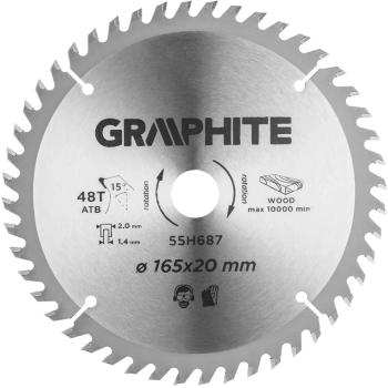 Tarcza do pilarki, zagłębiarki, widiowa, 165 x 1.4 x 2.0 x 20 mm, 48 zębów GRAPHITE (55H687)