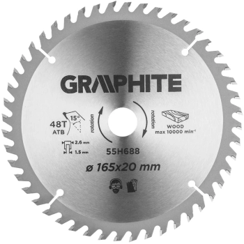 Tarcza do pilarki, zagłębiarki, widiowa, 165 x 1.5 x 2.6 x 20 mm, 48 zębów GRAPHITE (55H688)