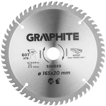 Tarcza do pilarko-zagłębiarki, widiowa, 165 x 1.5 x 2.6 x 20 mm, 60 zębów GRAPHITE (55H689)
