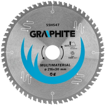 Tarcza do pilarki, widiowa, 216 x 30 mm, 60 zębów, uniwersalna GRAPHITE (55H547)