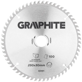 Tarcza do pilarki, widiowa, 250 x 30 mm, 100 zębów, do aluminium GRAPHITE (55H611)