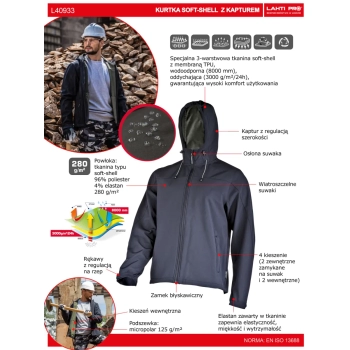 Kurtka Softshell z kapturem czarna 2XL LAHTI PRO L4093305