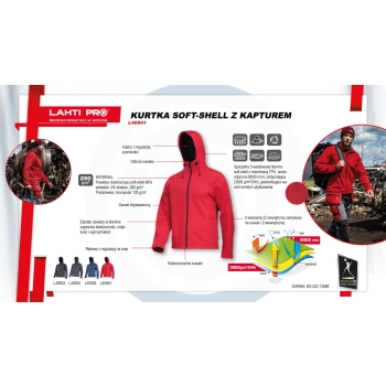 Kurtka Softshell z kapturem czerwona 2XL LAHTI PRO L4094105