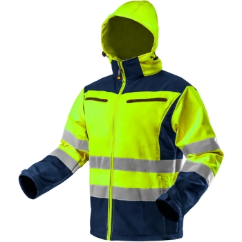 Kurtka robocza ostrzegawcza softshell z kapturem, żółta, rozmiar XL Neo (81-700-XL)