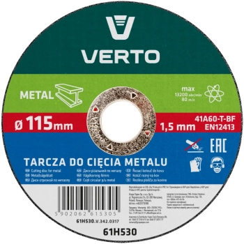 Tarcza tnąca do metalu 115 x 1.5 x 22.2 mm VERTO (61H530)